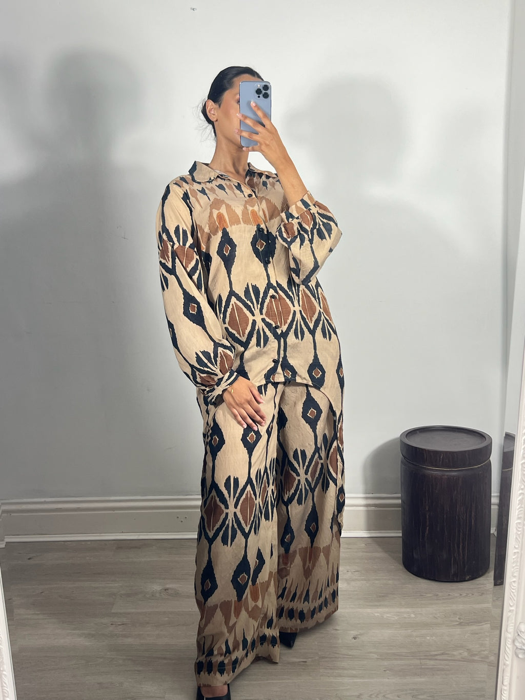 Sand Beige ikat print