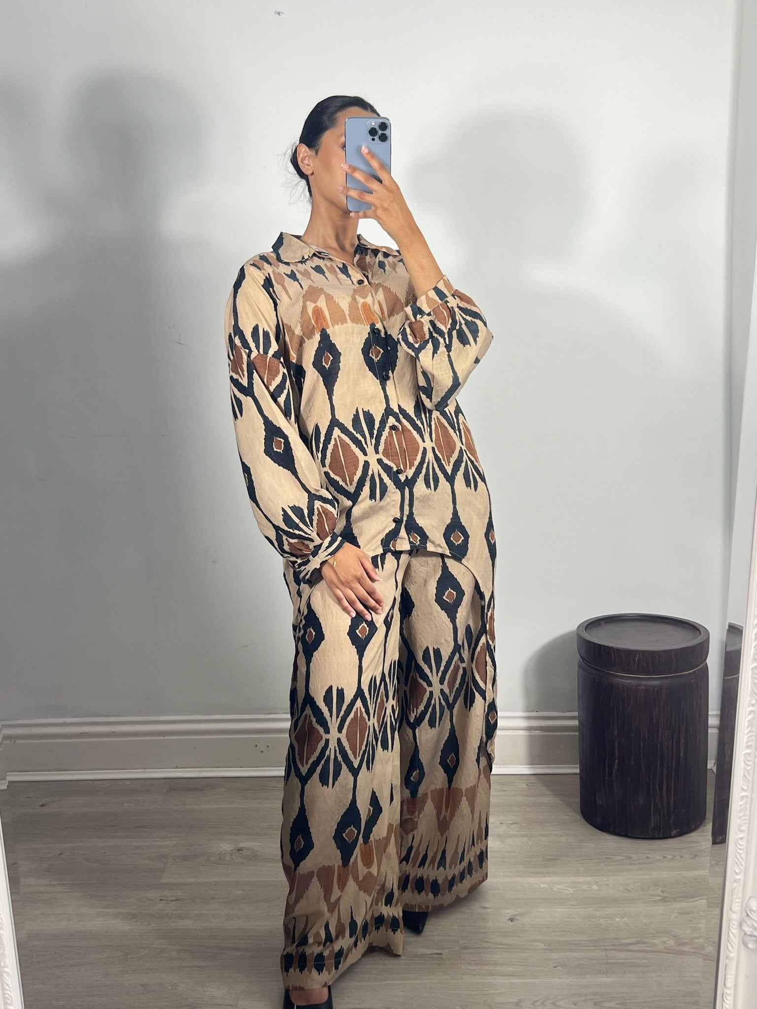 Sand Beige ikat print